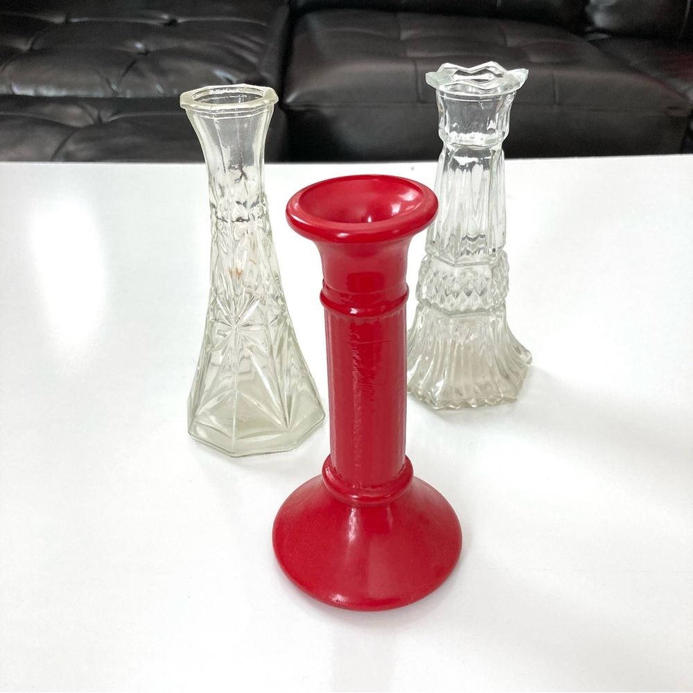 Set of 3 Glass Mini Vases 5.5”-6”H